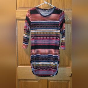 NWOT Cleo Vibrant Patterned Long Sleeve Shirt Dress WOMENS LARGE NICESO CUTE